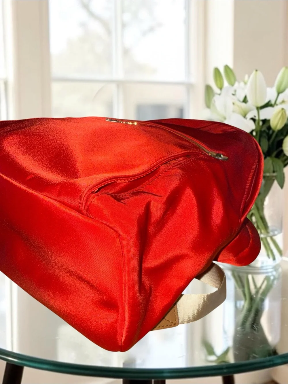 Michael Kors Kelsey Large Nylon Backpack – Bright Red & Gold EUC